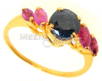 Gold Ring with Emerald, Sapphire and Ruby ( Ladies Rings with Precious Stones )