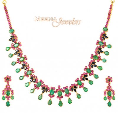 Emerald, Ruby, Sapphire Necklace ( Combination Necklace Set )