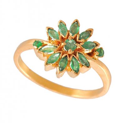 22k Gold Ring with Emerald  ( Ladies Rings with Precious Stones )