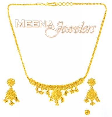 22K Yellow Gold Necklace Set With Earrings ( Light Sets )