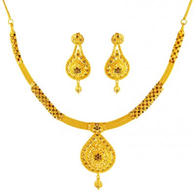 22K Filigree Meenakari Necklace Set ( 22 Kt Gold Sets )