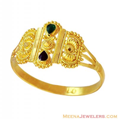 22K Fancy Filigree Meenakari Ring ( Ladies Gold Ring )