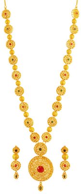 22K Gold Long Necklace Set ( Gold Designer Sets )