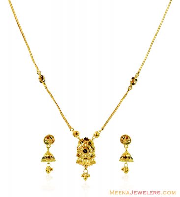 22k Indian Meena Necklace Set ( Light Sets )