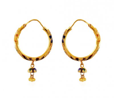 22Kt Meenakari Hoops Gold Earrings ( Hoop Earrings )