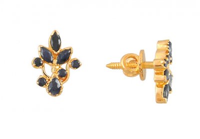 22K Gold Sapphire Tops ( Precious Stone Earrings )