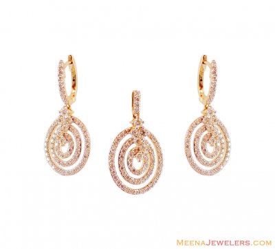 18K Gold Oval Diamond earing ( Diamond Pendant Sets )