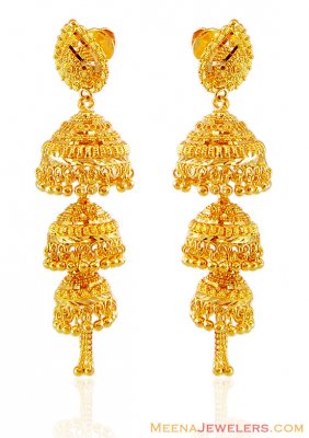 Gold Layered Jhukmi Earrings  ( 22Kt Gold Fancy Earrings )