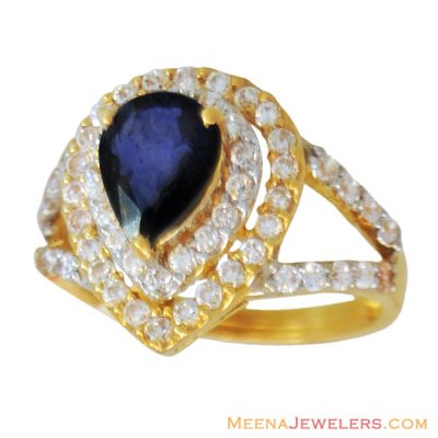 22K Designer Blue Sapphire  Ring ( Ladies Rings with Precious Stones )