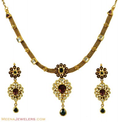 Kundan Antique Set (22K Gold) ( Antique Necklace Sets )