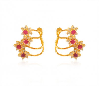 Designer Ruby Cz Earrings 22k  ( Precious Stone Earrings )