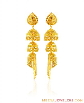 22k Fancy Layer Chandelier Earrings ( 22Kt Gold Fancy Earrings )