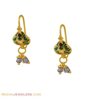 22k Earrings With Hanging Beads ( 22Kt Gold Fancy Earrings )