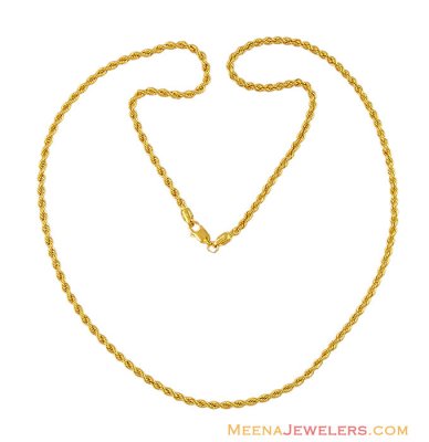 22K Hollow Rope Chain (30 Inches) ( Plain Gold Chains )