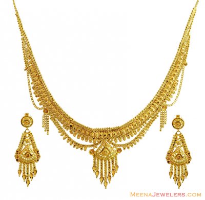 Fancy Gold 22k Necklace Earring Set ( 22 Kt Gold Sets )