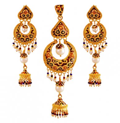 Meenakari Chand Bali Pendant Set ( Gold Pendant Sets )