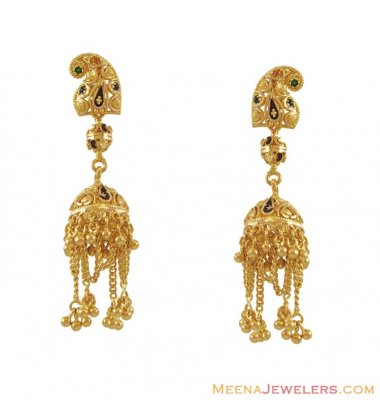 Meenakari Chandelier Earrings (22K) ( 22Kt Gold Fancy Earrings )