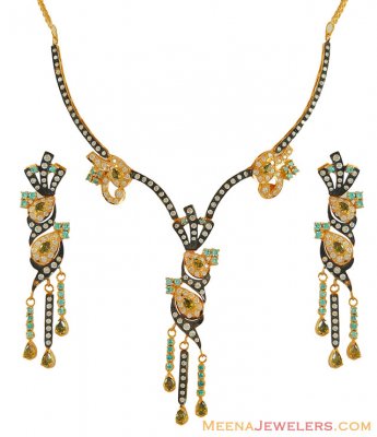 22k pakistani Cz Necklace Set ( Gold Designer Sets )