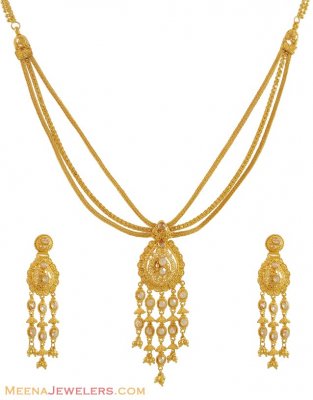 Gold Layered Necklace Set (22Kt) ( 22 Kt Gold Sets )