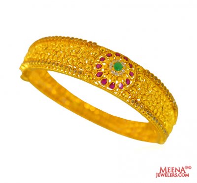 Gold Kada with Emerald and Ruby ( Precious Stone Bangles )