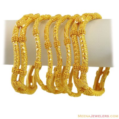 22kt gold wavy bangles (set of 6) ( Set of Bangles )