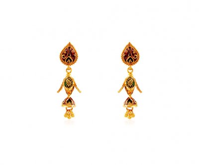 22K Earrings with MeenaKari ( 22 Kt Gold Tops )