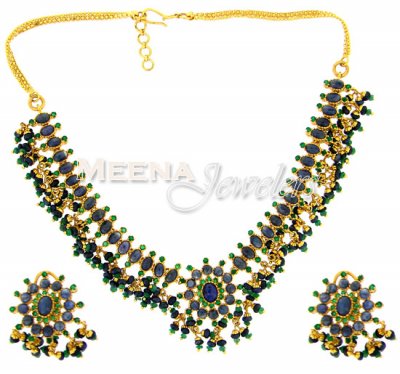 22 Kt Gold Emerald And Sapphaire Set ( Combination Necklace Set )