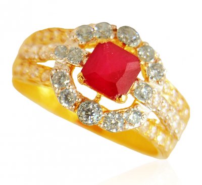 22K Gold Ring with Ruby ( Ladies Rings with Precious Stones )