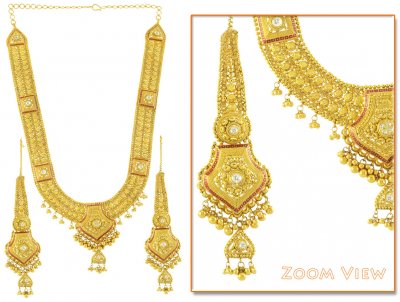 22Kt Bridal Necklace with Long Earrings ( Bridal Necklace Sets )