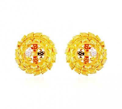 22kt Gold Earrings with Tri Color ( 22 Kt Gold Tops )