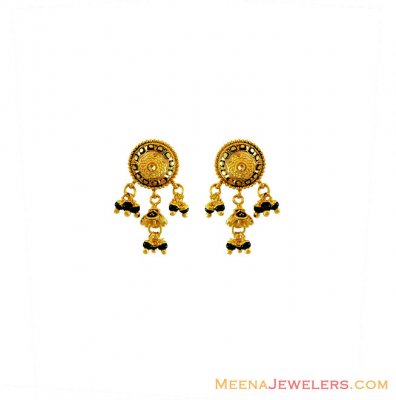 Fancy Black Enamel Paint Earrings ( 22 Kt Gold Tops )