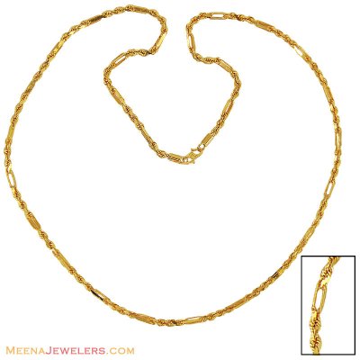 22K Mens Solid  Chain (24 In)  ( Men`s Gold Chains )
