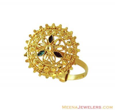 22Kt Gold Meenakari Ring ( Ladies Gold Ring )