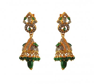 22K Gold Emerald Jhumki ( Exquisite Earrings )