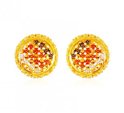 22kt Gold Three Tone Earrings ( 22 Kt Gold Tops )