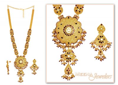 22K Gold Bridal Necklace (Light Antique Finish) ( Bridal Necklace Sets )