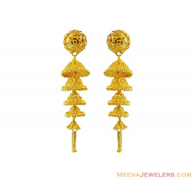 22K Four Layers Chandelier Earrings ( 22Kt Gold Fancy Earrings )