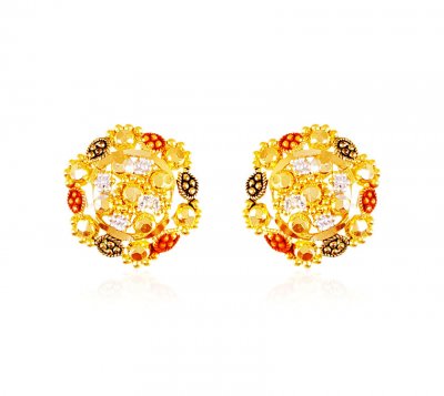 22kt Gold Tri Color Earrings ( 22 Kt Gold Tops )