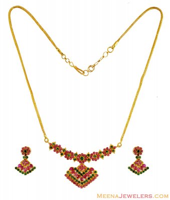 Ruby Emerald 22K Necklace Set  ( Combination Necklace Set )