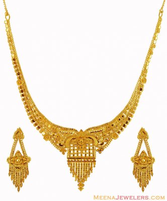 22k Necklace And Earring Set ( 22 Kt Gold Sets )