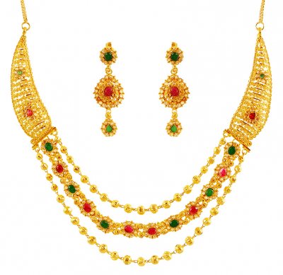 Layered 22K Necklace Earring Set ( Gold Designer Sets )
