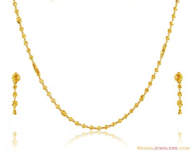 22k Fancy Gold Balls Necklace Set  ( Light Sets )