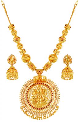 22K Gold Temple Necklace Set ( Gold Designer Sets )