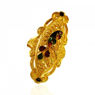 22Kt Gold Meenakari Peacock Ring  ( Ladies Gold Ring )