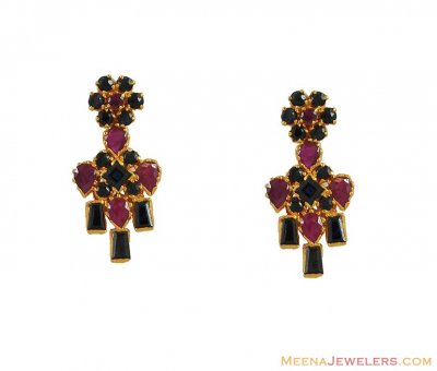 Gold Ruby and Sapphire Earring ( Precious Stone Earrings )
