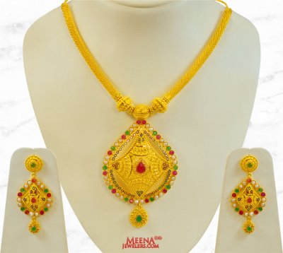22Kt Gold Stone Pearls Necklace Set ( Precious Stone Sets )