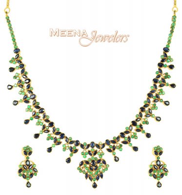 Sapphire and Emerald Necklace Set ( Combination Necklace Set )
