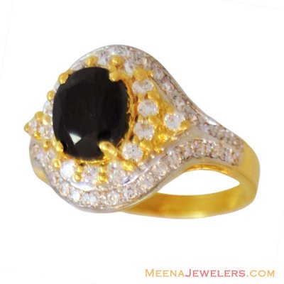 22K Gold Blue Sapphire  Ring ( Ladies Rings with Precious Stones )