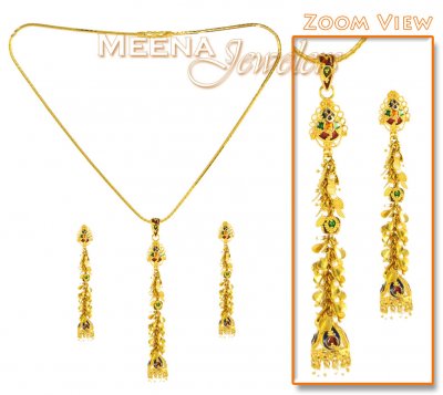 22K Antique Necklace with Earrings ( Antique Necklace Sets )