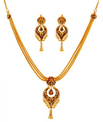 22K Filigree Meenakari Necklace Set ( 22 Kt Gold Sets )